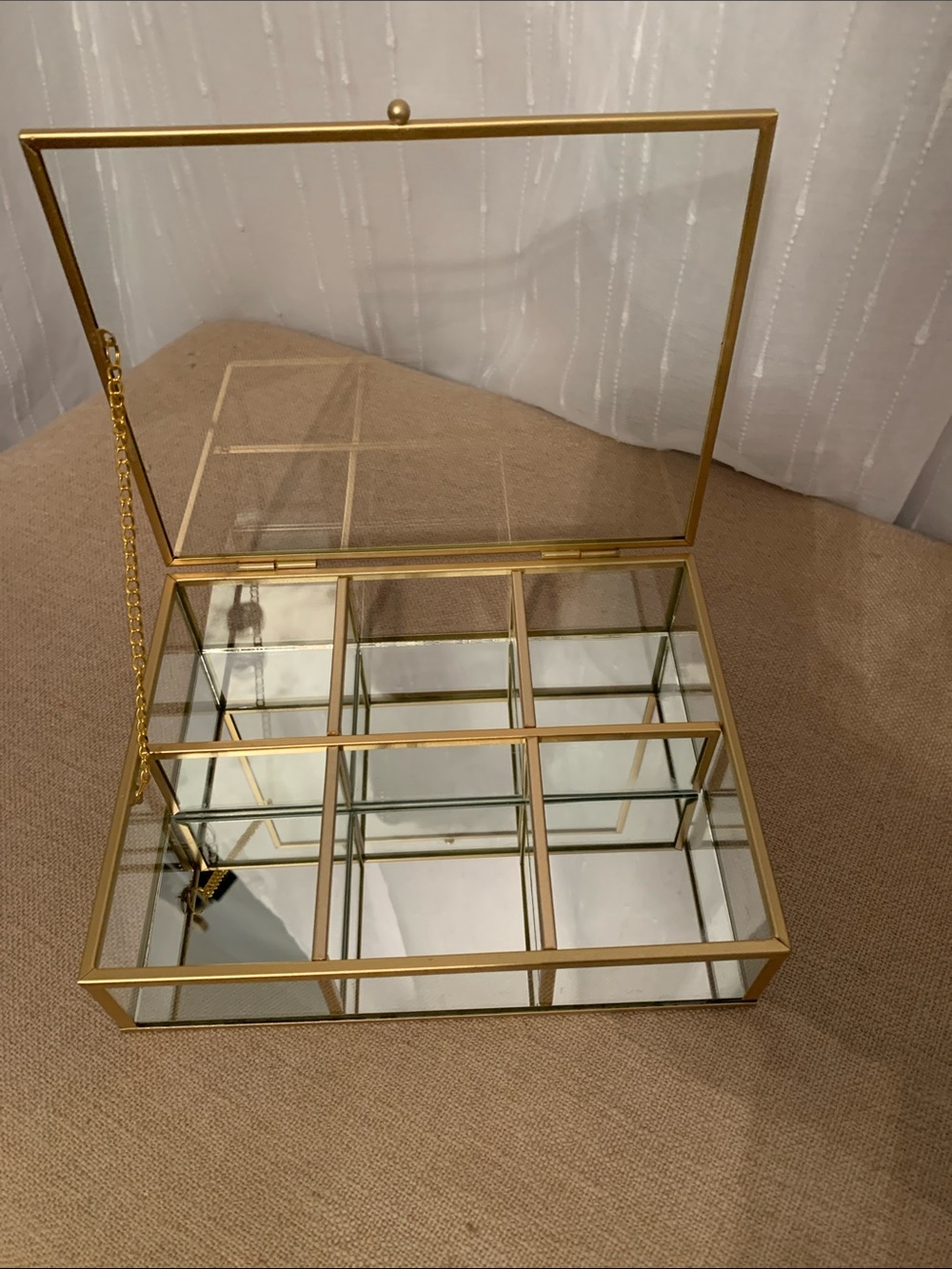 Gold Glass Jewelry Organizer Box with 6 Compartments